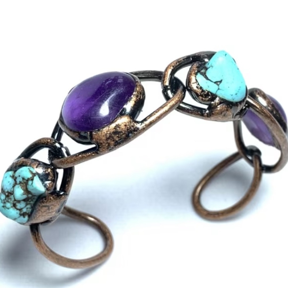 Turquoise and Amethyst bronze Bracelet - Picture 12 of 12